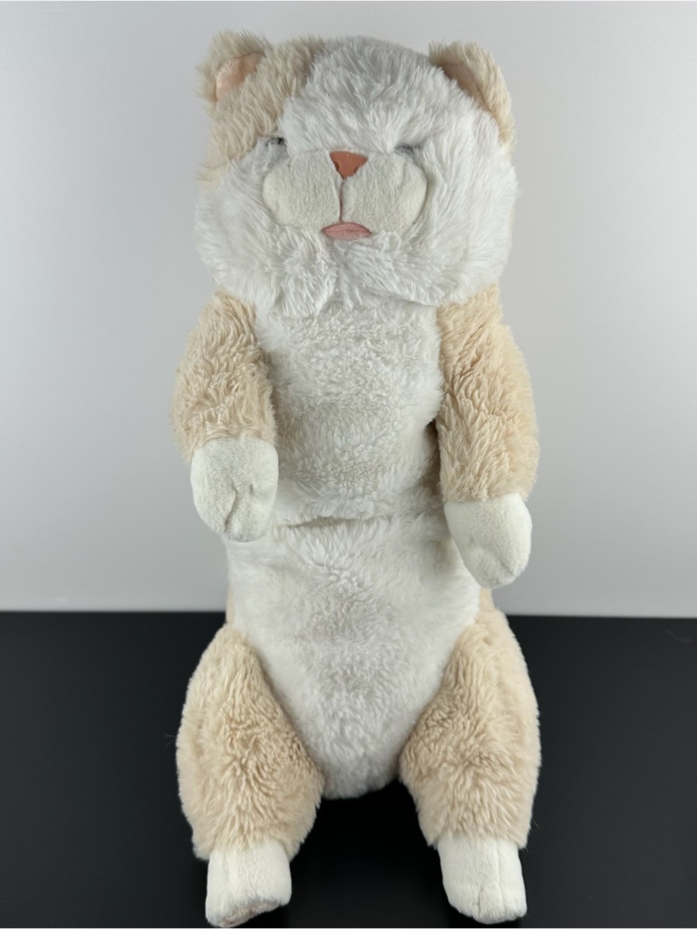 Miniso RARE Large White Beige Kitty Cat 16" Embroidered Pink Paw Prints Plush